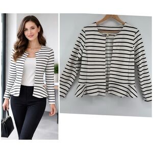 Jane and delancey Women's Sz Large White/black knit cardigan Blazer Nautical